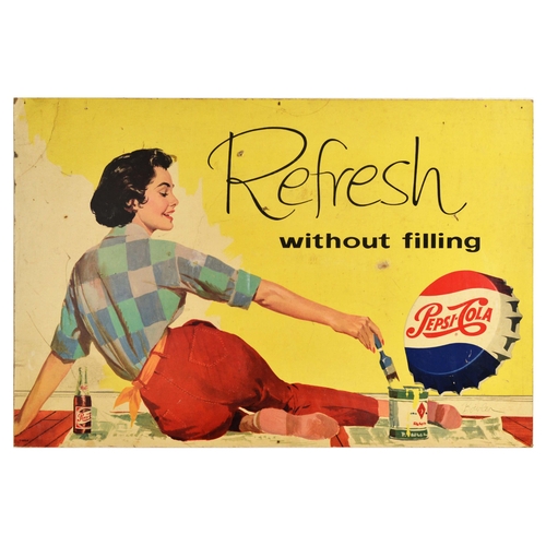 75 - Advertising Poster Pepsi Cola Pin Up Refresh Without Filling . Original vintage double-sided adverti... 