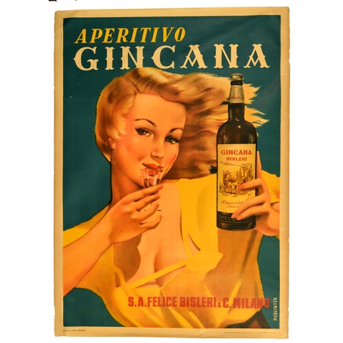 79 - Advertising Poster Gincana Aperitif Milan Italy Liquor Drink Alcohol. Original vintage advertising p... 