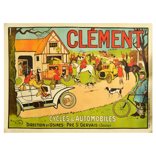 8 - Advertising Poster Clement Cycles Automobile Car. Original antique advertising poster for Clement Cy... 