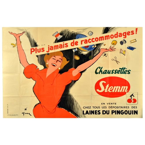 80 - Advertising Poster Stemm Chaussettes. Original vintage advertising poster for Stemm Socks / Chausset... 