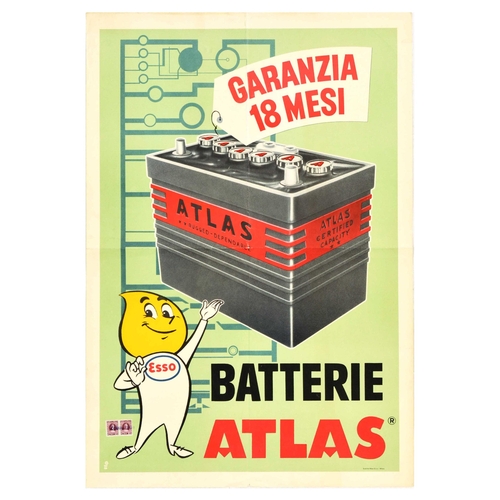 19 - Advertising Poster Batterie Atlas Car Battery Esso Oil Automobile. Original vintage advertising post... 