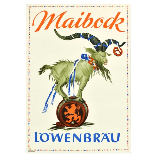 20 - Advertising  Poster Maibock Lowenbrau Beer Goat. Original vintage German beer advertising poster for... 