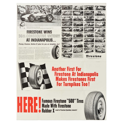 24 - Advertising Poster Firestone Tires Indianapolis Motor Car Racing. Original vintage advertising fold ... 