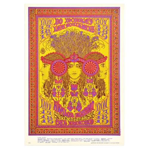 43 - Advertising Poster Bo Diddley Lee Michaels Avalon Ballroom Psychedelic Hippy. Original vintage adver... 