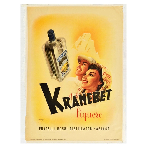 18 - Advertising Poster Kranebet Liquor Fratelli Rossi Asiago Alcohol Drink Italian. Original vintage adv... 