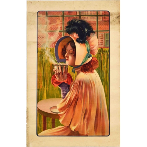 3 - Advertising Poster Victorian Lady Cafe Hot Drink Elegant. Original antique advertising poster featur... 