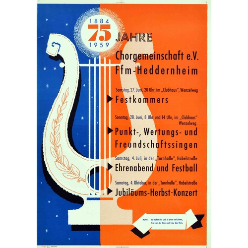 54 - Advertising Poster Choral Society Ffm Heddernheim Chorgemeinschaft 75 Years. Original vintage commem... 