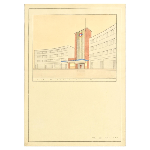 14 - London Underground Poster North Acton Station Art Deco Architecture GWR Brian Lewis. Original hand d... 