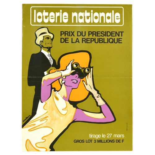 152 - Advertising Poster Horse Racing Lottery Loterie Nationale Prix Du President France. Original vintage... 