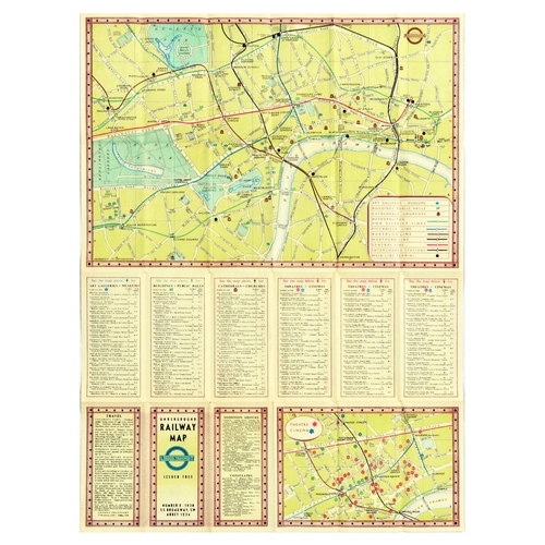 16 - London Underground Poster Transport Tourist Railway Map. Original vintage London Transport fold-out ... 