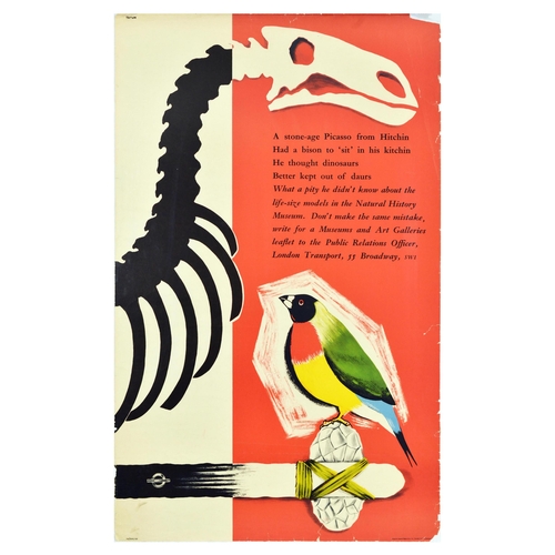 23 - London Underground Poster Natural History Museum Dinosaur Bird LT Art Galleries. Original vintage tr... 