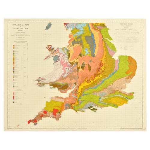 Travel Poster Geological Map Great Britain. Original vintage travel ...