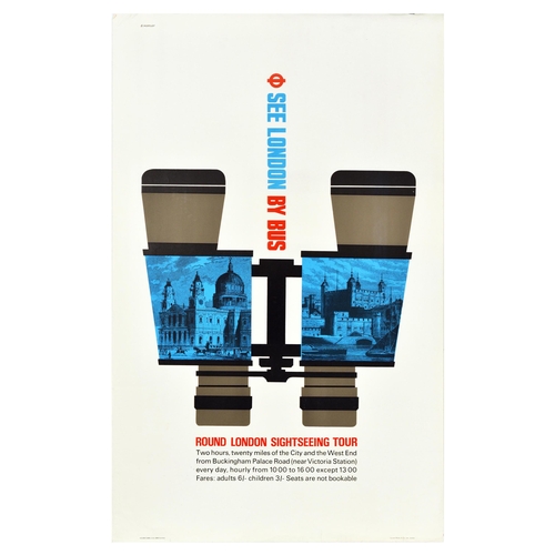 30 - London Underground Poster By Bus LT Sightseeing Tour Binoculars. Original vintage travel poster by L... 