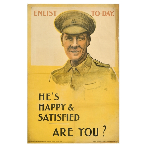 374 - War Poster Enlist Today UK Recruitment WWI. Original antique World War One military recruitment post... 