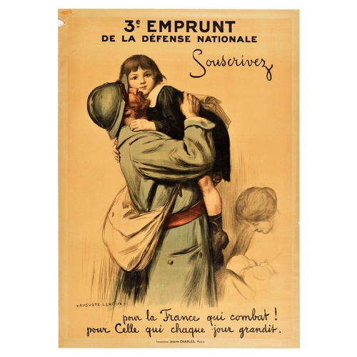 381 - War Poster Emprunt WWI War Loan Soldier Children. Original antique World War One propaganda poster i... 