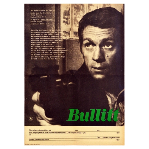 426 - Film Poster Bullitt Steve McQueen DDR Detective Action. Original vintage movie poster for Bullitt, a... 