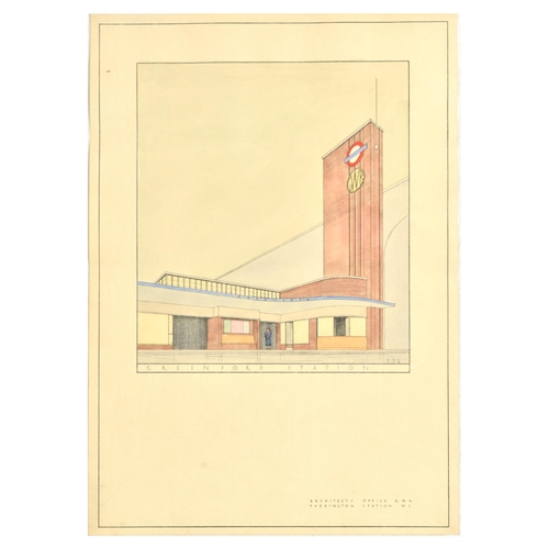 8 - London Underground Poster Greenford Station Art Deco Architecture GWR Brian Lewis. Original hand dra... 