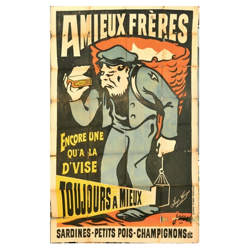 1 - Advertising Poster Amieux Freres Sardines Jossol Fisherman Canned Fish France. Original antique Fren... 