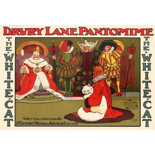 10 - Advertising Poster Hassall Drury Lane Pantomime The White Cat. Original antique theatre poster for a... 