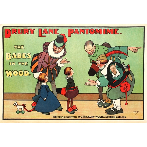 11 - Advertising Poster Hassall Drury Lane Pantomime Babes In The Wood. Original antique theatre poster f... 
