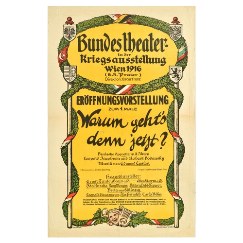 16 - Advertising Poster War Exhibition Vienna WWI Bundes Theatre Kriegsausstellung . Original antique adv... 