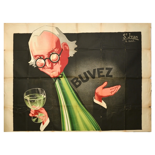 22 - Advertising Poster Buvez Alcohol Drink Art Deco Mineral Water. Top portion of original vintage adver... 
