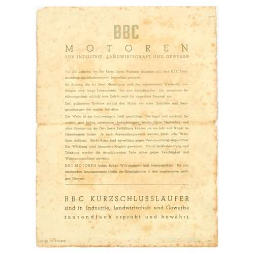 27 - Advertising Poster Brown Boveri Cie BBC Motor Engine Car Automobile. Original vintage advertising do... 