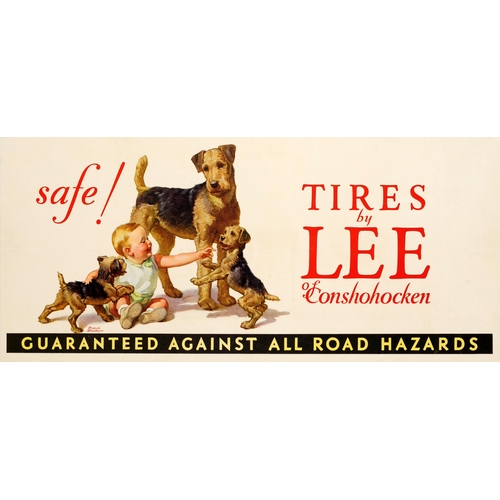 39 - Advertising Poster Safe Tires Lee Airedale Terrier  Dogs Puppies. Original vintage tyre safety adver... 