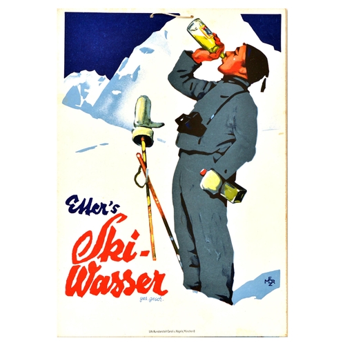 41 - Advertising Poster Etters Ski Water Art Deco Skiing Winter Sport. Original vintage advertising poste... 