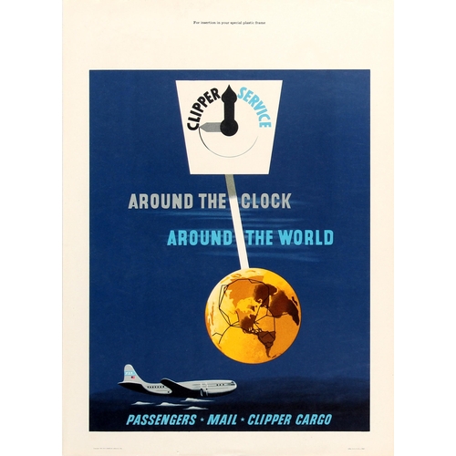 46 - Advertising Poster Pan Am World Clipper Cargo McKnight Kauffer Around Clock World. Original vintage ... 