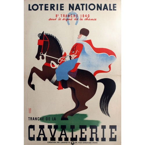 47 - Advertising Poster Loterie Nationale Cavalry France Art Deco National Lottery. Original vintage post... 