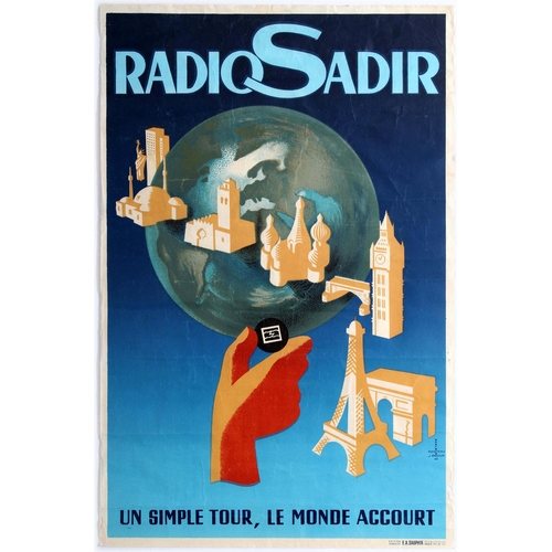 49 - Advertising Poster Radio Sadir Art Deco. Original vintage advertising poster for Radio Sadir - Un Si... 
