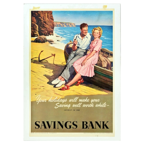 54 - Advertising Poster Savings Bank Holidays National Savings Beach. Original vintage advertising poster... 