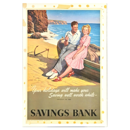 56 - Advertising Poster Savings Bank Holidays National Savings Beach. Original vintage advertising poster... 
