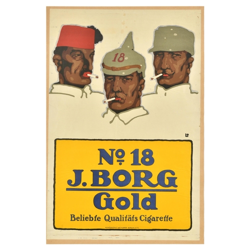 6 - Advertising Poster Jacob Borg Gold Cigarette Soldiers Smoking Tobacco. Original antique advertising ... 