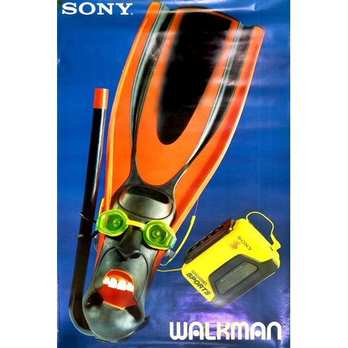 105 - Advertising Poster Sony Walkman. Original vintage advertising poster for Sony Walkman Sports cassett... 