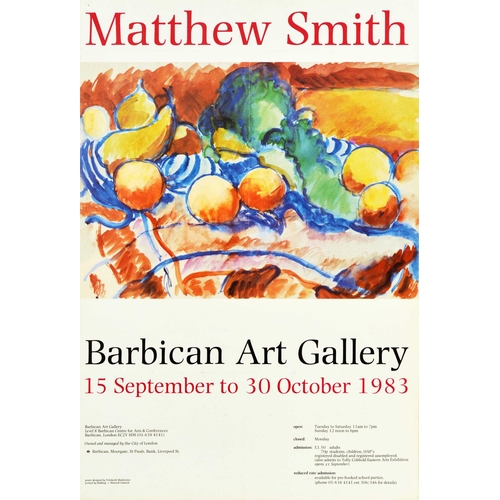 109 - Advertising Poster Matthew Smith Barbican Art Exhibition. Original vintage art exhibition poster - M... 