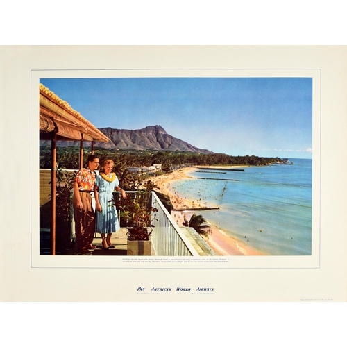 129 - Travel Poster Pan Am Hawaii Waikiki Beach. Original vintage travel poster for Hawaii issued by Pan A... 
