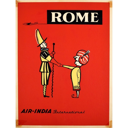 132 - Travel Poster Air India International Rome Maharaja. Original vintage travel poster for Rome Italy i... 