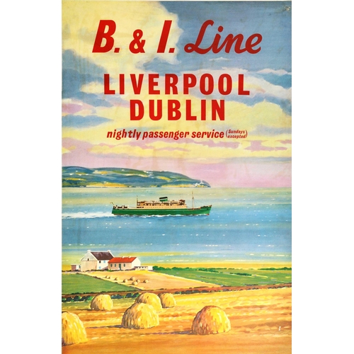 133 - Travel Poster B&I Line Liverpool Dublin. Original vintage travel poster advertising the B & I Line L... 