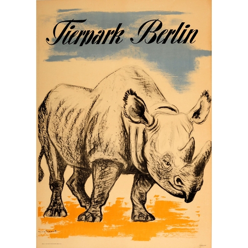 134 - Travel Poster Berlin Zoo Tierpark Rhinoceros. Original vintage advertising poster for the Tierpark Z... 
