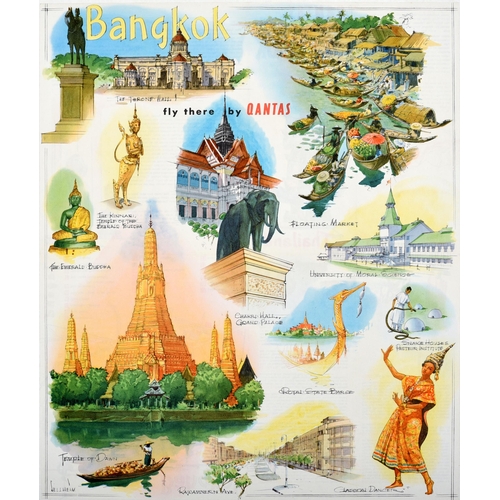 148 - Travel Poster Bangkok Thailand Qantas Airlines. Original vintage travel brochure poster for Bangkok ... 