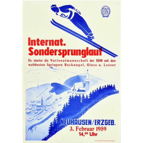 178 - Ski Poster Ski Jump Neuhasen Winter Sport Germany DDR. Original vintage winter sport poster for the ... 