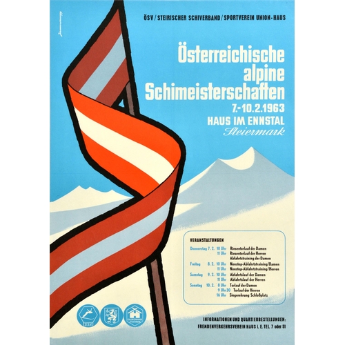 181 - Sport Poster Austrian Alpine Ski Championships Haus Im Ennstal Styria. Original vintage sports poste... 