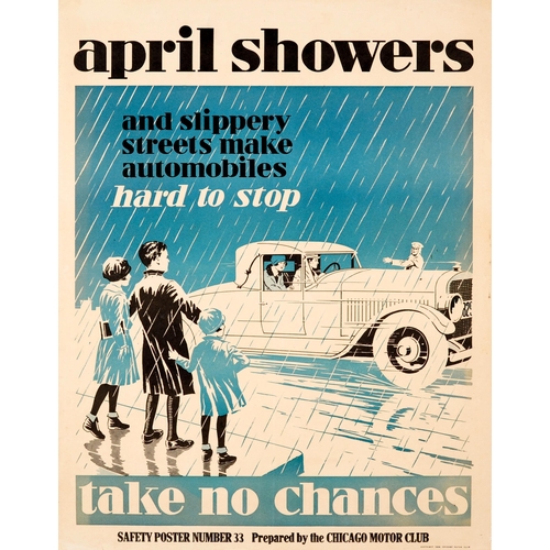 228 - Propaganda Poster April Showers Road Safety Chicago Motor Club Art Deco. Original vintage American s... 