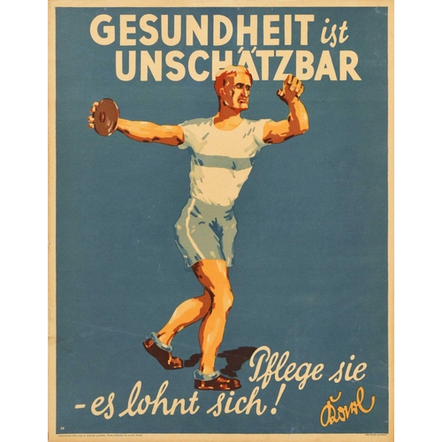 232 - Propaganda Poster Health Is Priceless Sport Doval Motivation Germany. Original vintage German motiva... 