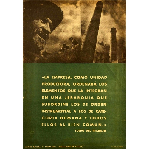 235 - Propaganda Poster Fuero Del Trabajo Spain Civil War. Original vintage Spanish propaganda poster with... 