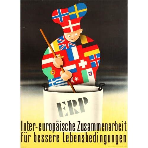274 - Propaganda Poster ERP Cooking Pot Europe Cook Marshall Plan Inter-European Cooperation. Original vin... 