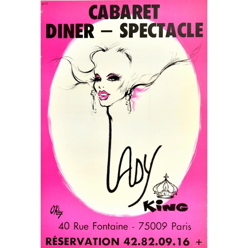 67 - Advertising Poster Lady King Cabaret Paris France. Original vintage advertising poster for a Cabaret... 
