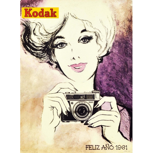 73 - Advertising Poster Kodak Photo Camera New Year. Original vintage advertising poster for Kodak - Feli... 